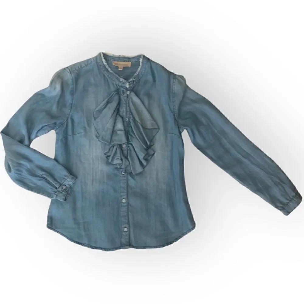 Philosophy Di Lorenzo Serafini Jean Ruffle Blouse, Button-down Top, NWOT, Small